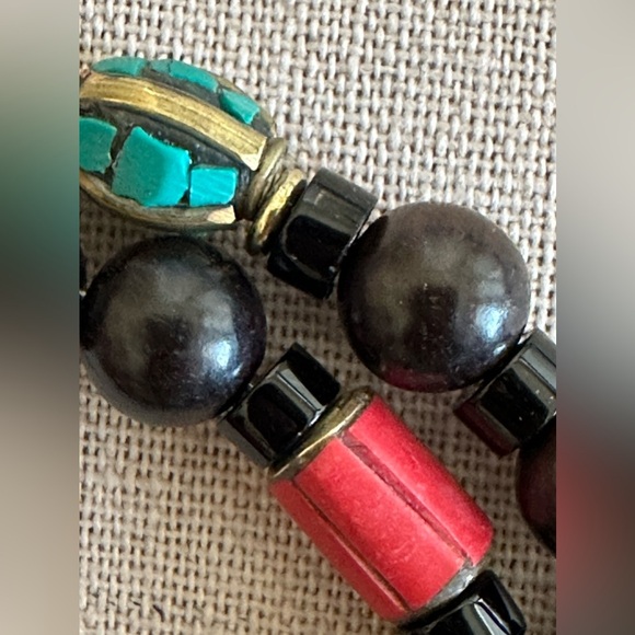 24 inch Tibetan Brass Inlaid bead necklace NWOT - Picture 7 of 13